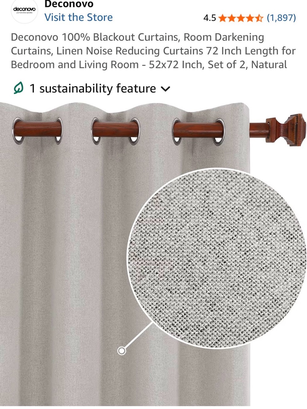 Light Gray Linen-Look Blackout Curtain Panel
